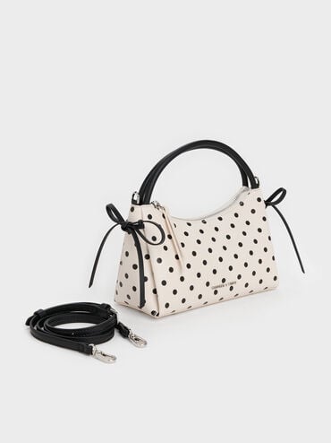Hazel Polka-Dot Bow Top Handle Bag, Cream, hi-res