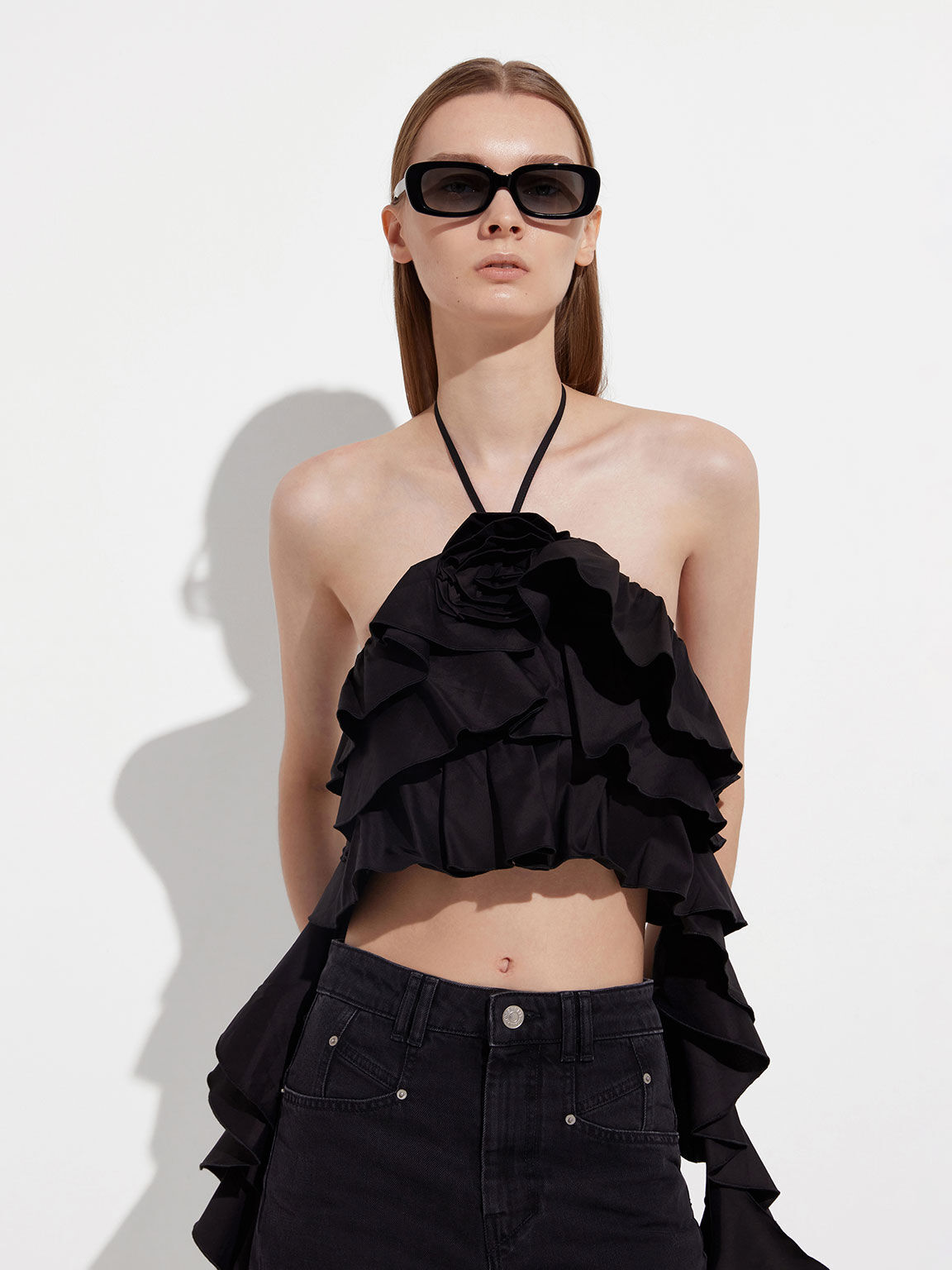 نظارات شمسية عيون قطة بإطار هندسي من أسيتات معاد تدويره – سوداء