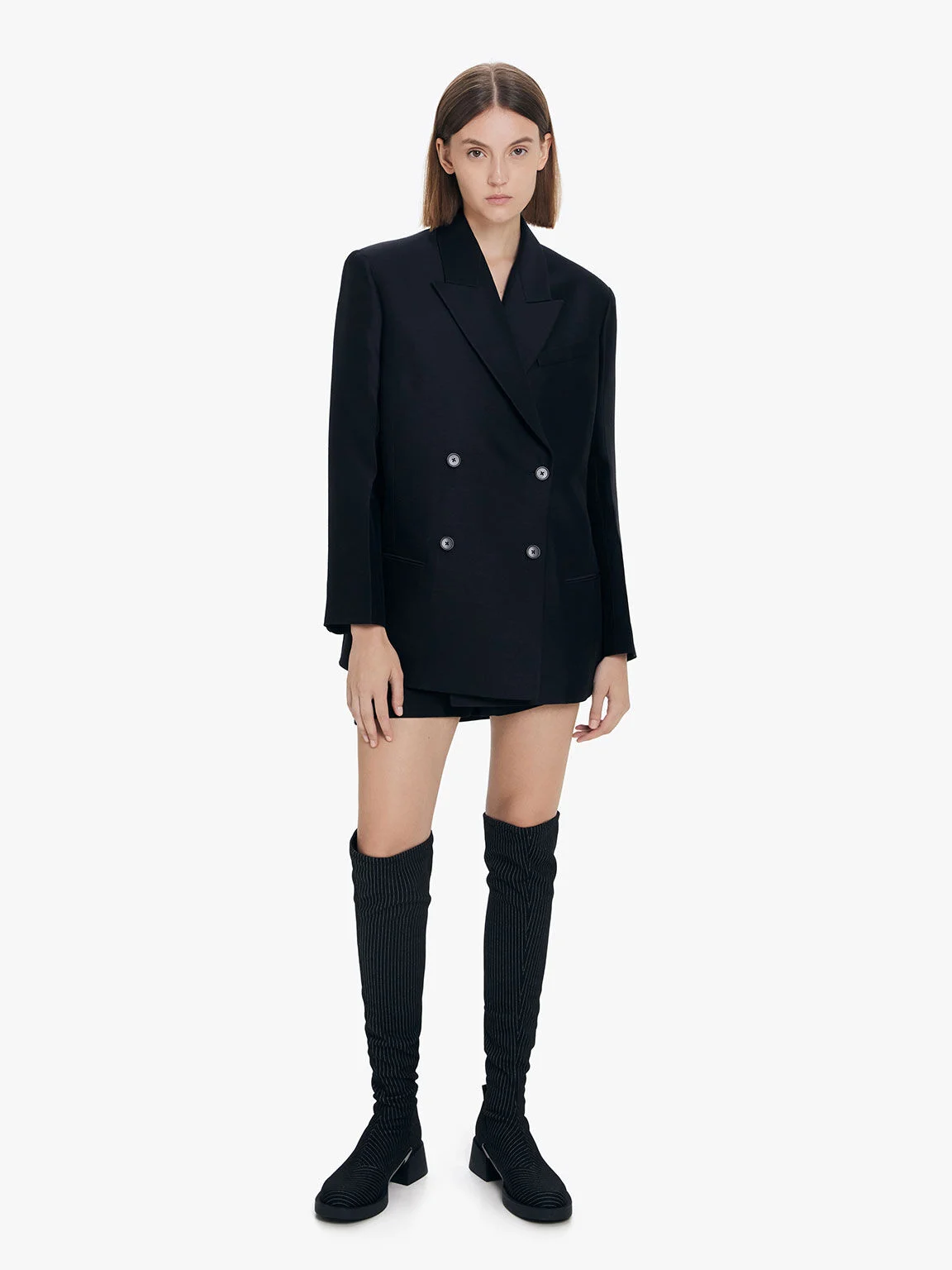 بوت ديفون فوق الفخذ بتفاصيل معدنية مخططة – رمادي داكن