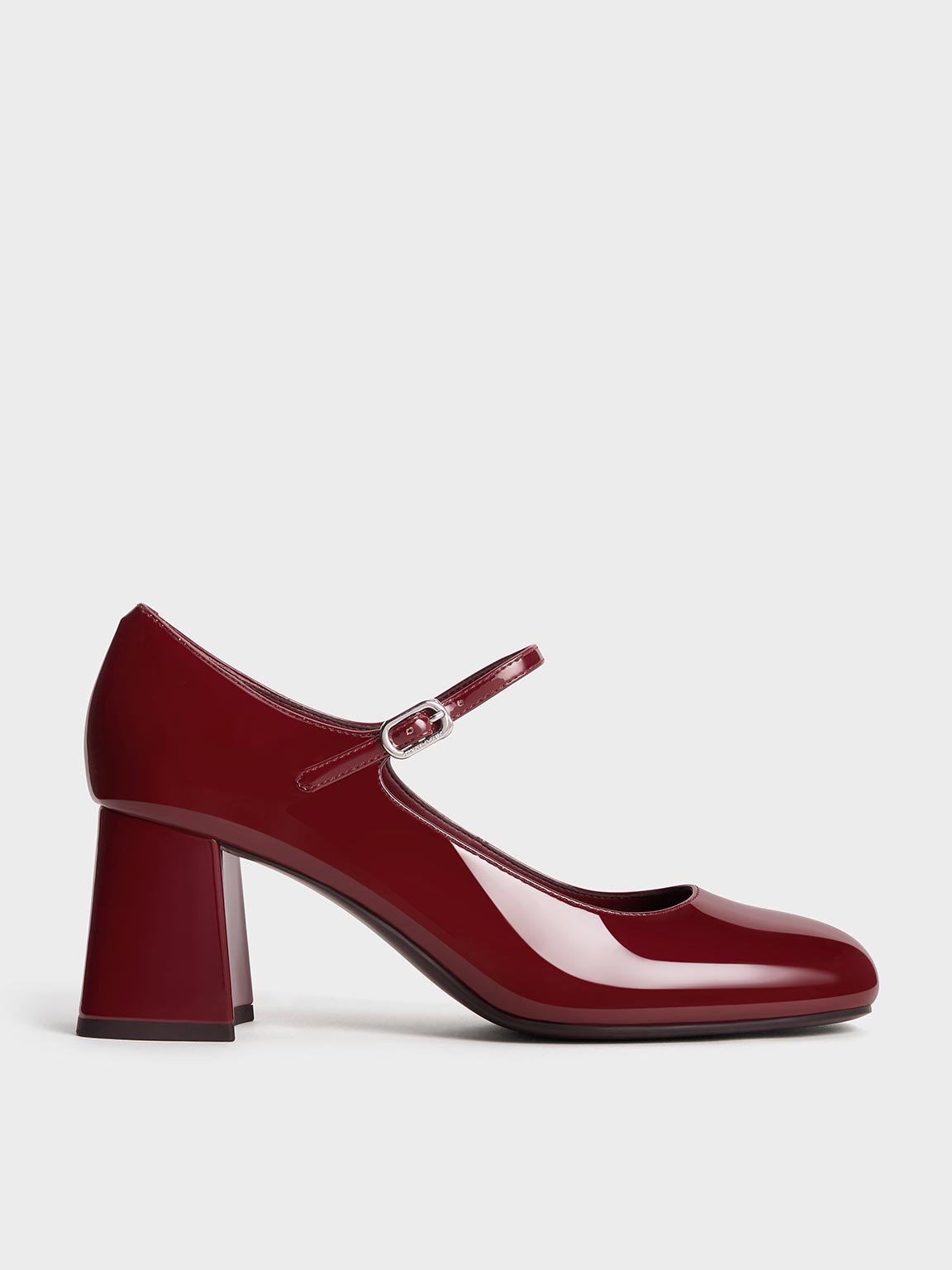 Maroon Patent Block-Heel Mary Jane Pumps - Maroon - CHARLES & KEITH QA